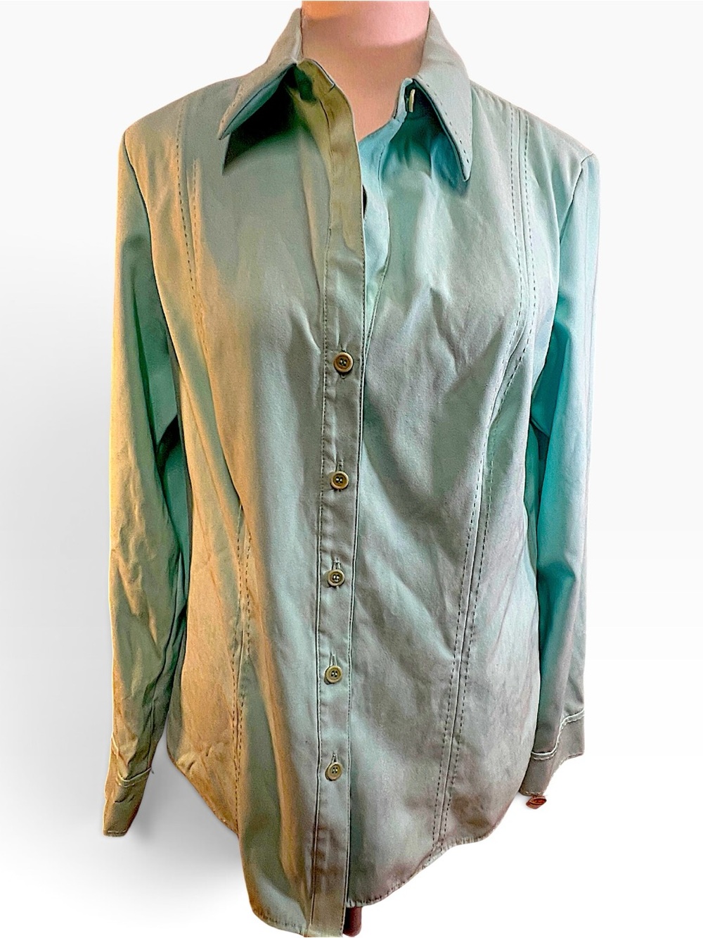TALBOT’S Vintage  light Aqua Blouse with Top Stitching Detail SZ Sm WITH TAGS
